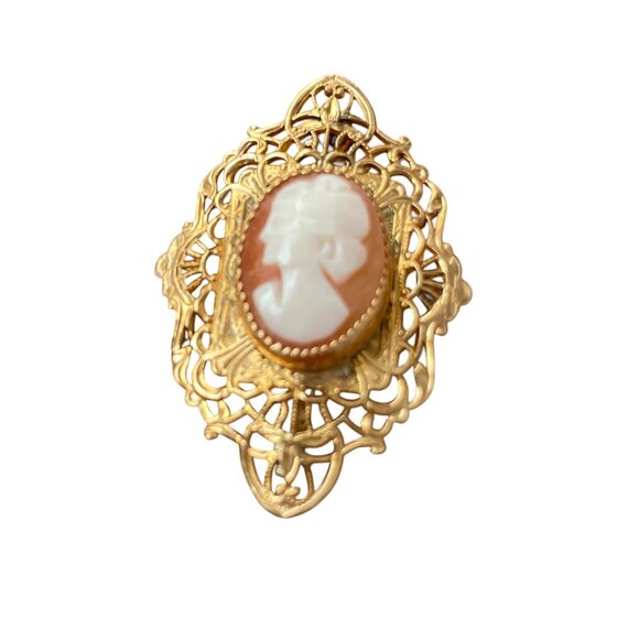 Vintage 14K GF Filigree Cameo Brooch Regency Collection - Picture 3 of 6